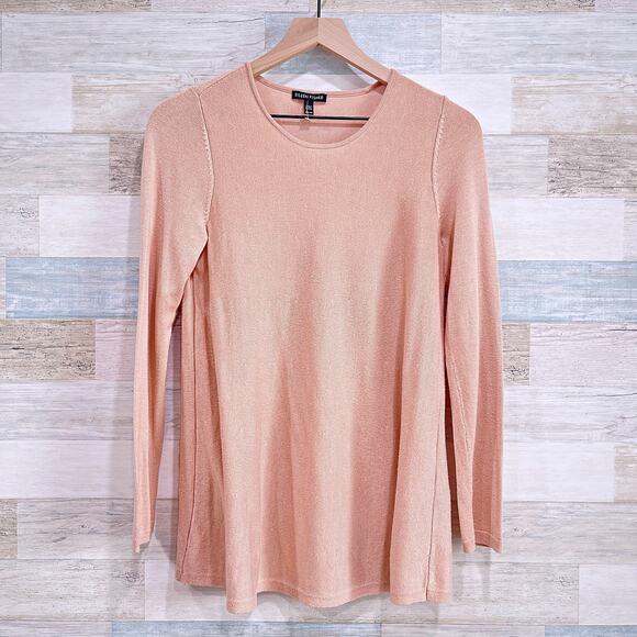 Eileen Fisher Tencel Silk Blend Crewneck Sweater Pink Longline Lyocell Womens XS - Picture 1 of 6